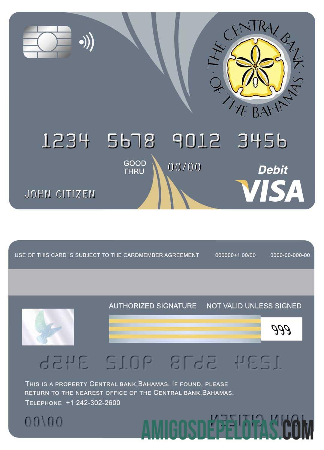 Cartão Visa do Banco Central das Bahamas exemplo